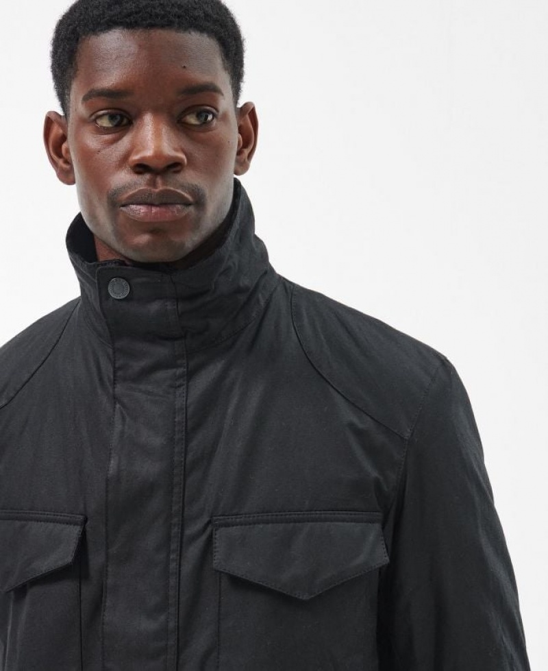 Black Men Barbour Emble Waxed Jacket | US-6375RVGSJ