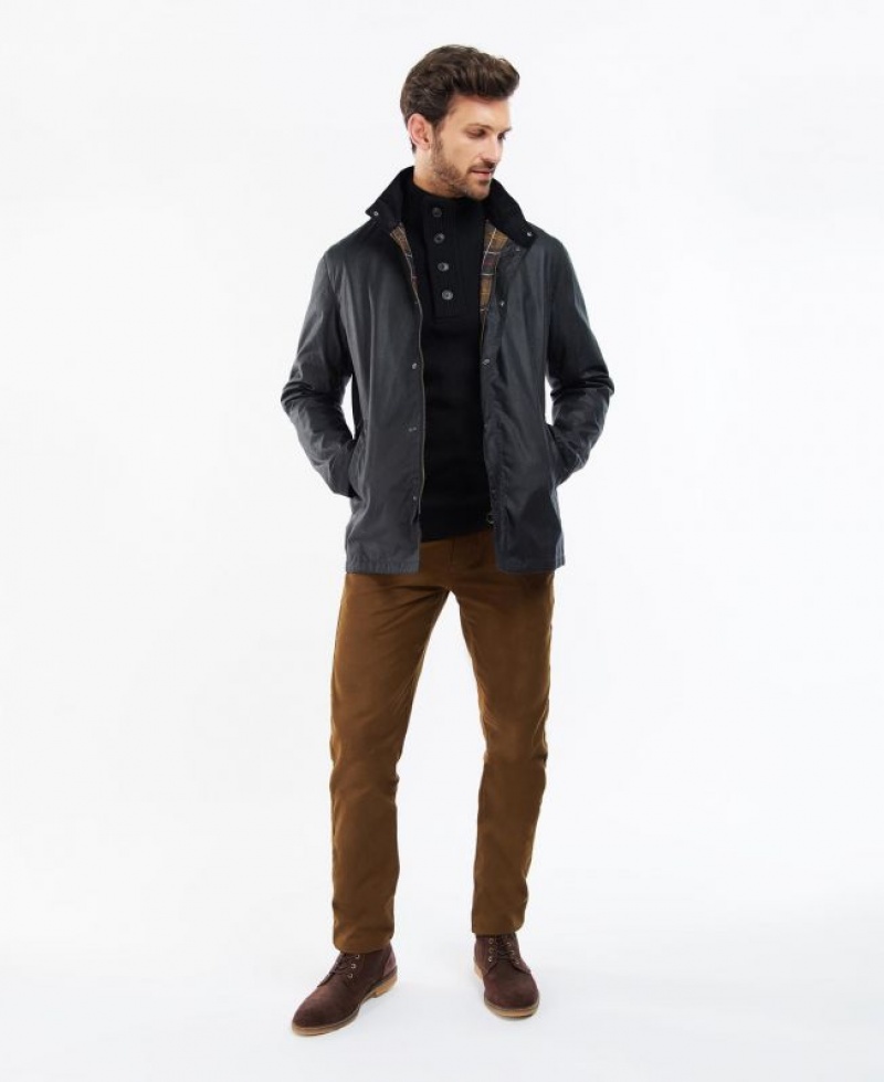 Black Men Barbour Evelar Waxed Jacket | US-4798DTMVU