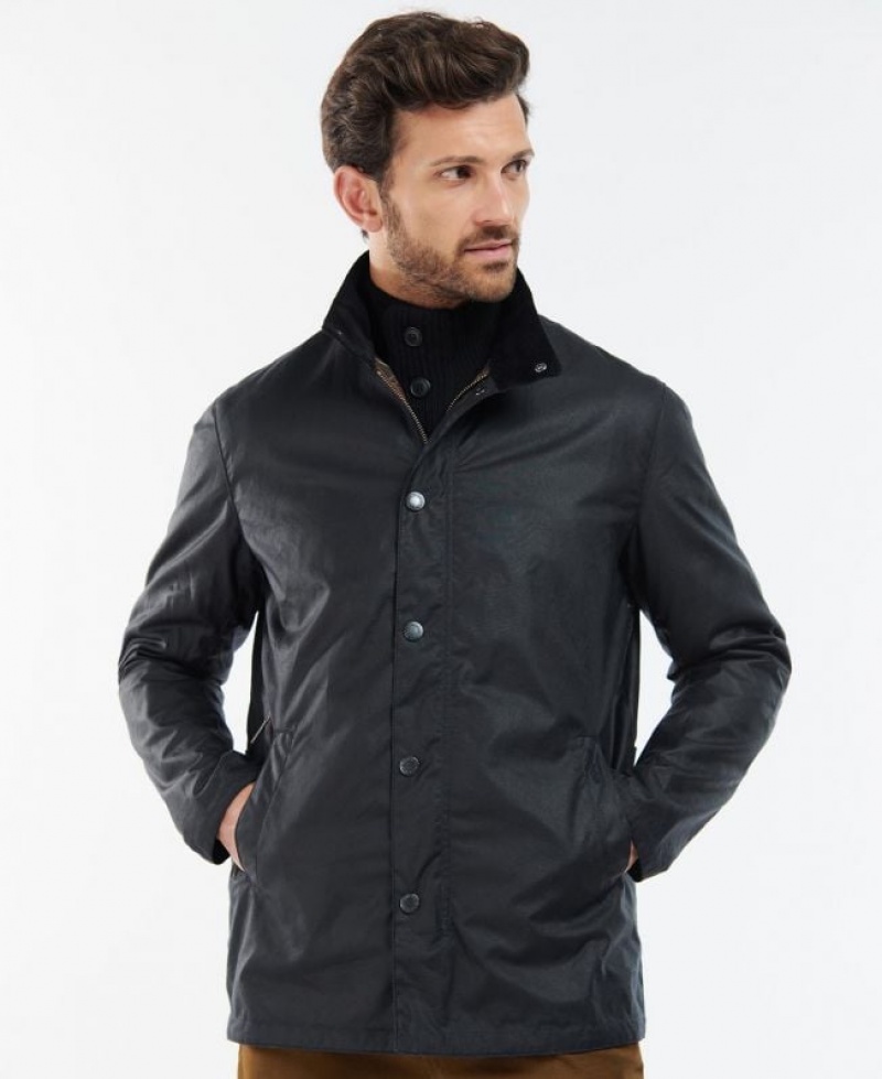 Black Men Barbour Evelar Waxed Jacket | US-4798DTMVU