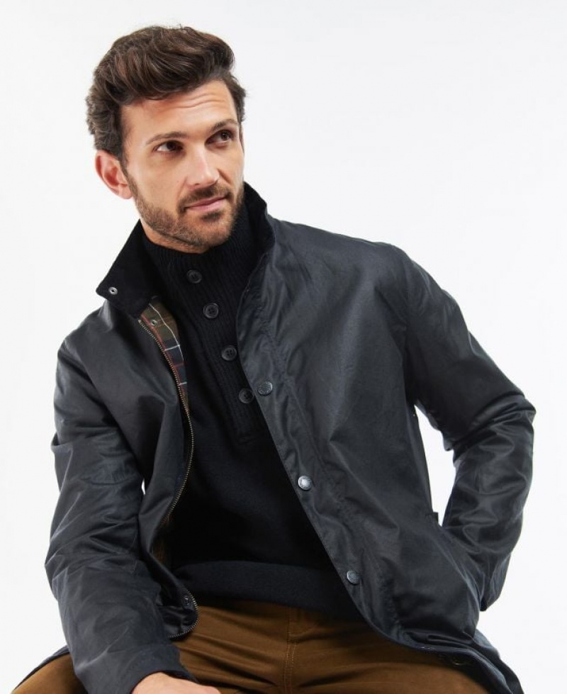 Black Men Barbour Evelar Waxed Jacket | US-4798DTMVU