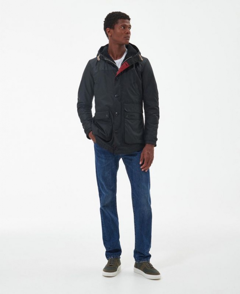 Black Men Barbour Game Parka Wax Waxed Jacket | US-4156ARQPO