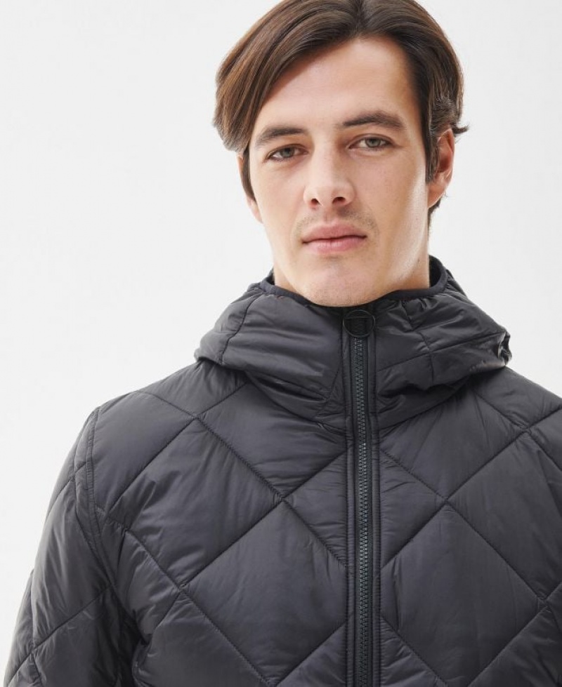 Black Men Barbour Hooded Liddesdale Quilted Jacket | US-8479NROKS