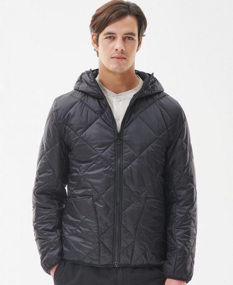 Black Men Barbour Hooded Liddesdale Quilted Jacket | US-8479NROKS