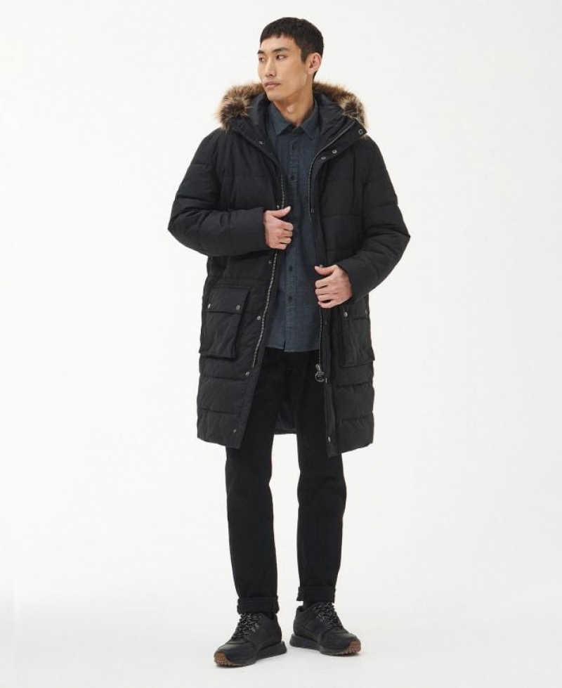 Black Men Barbour International Dowanside Wax Parka Jacket | US-2159RJVPC