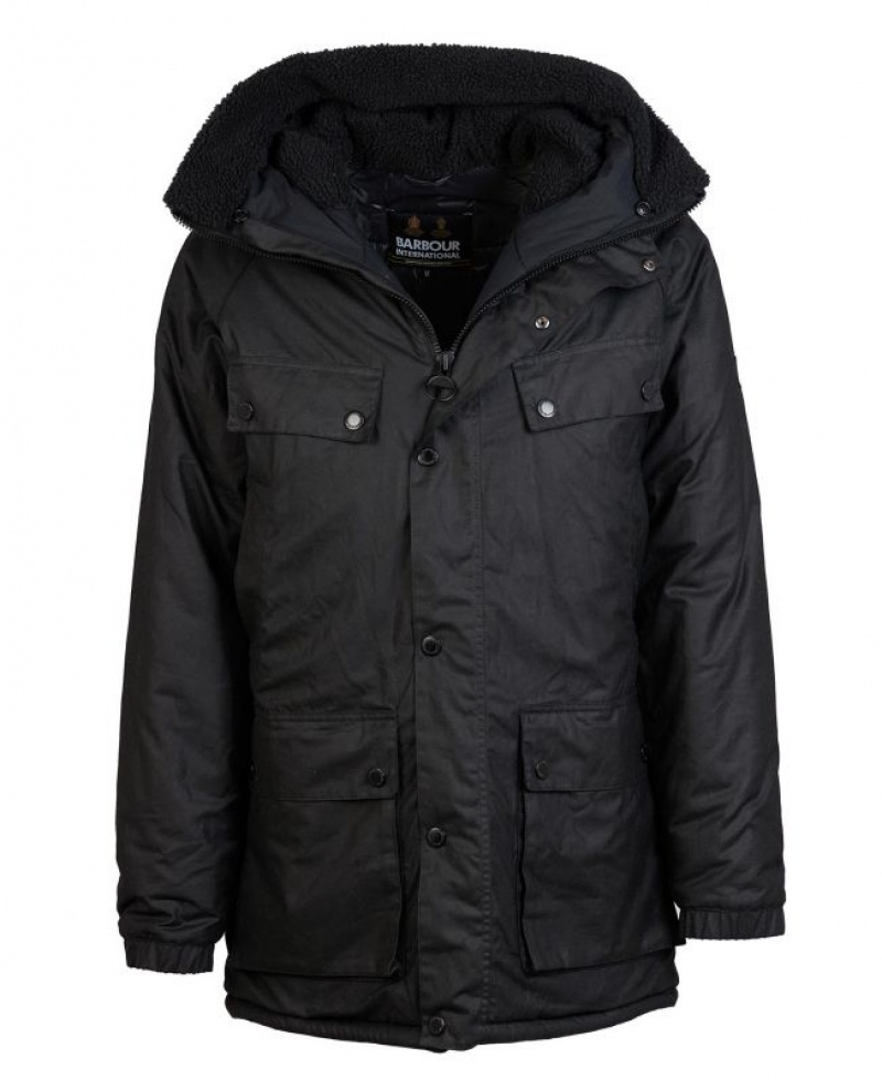 Black Men Barbour International Duke Parka Jacket | US-8407COWVQ