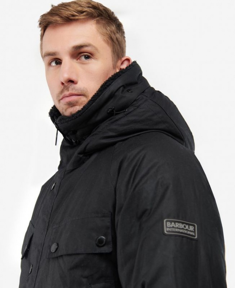 Black Men Barbour International Duke Parka Jacket | US-8407COWVQ