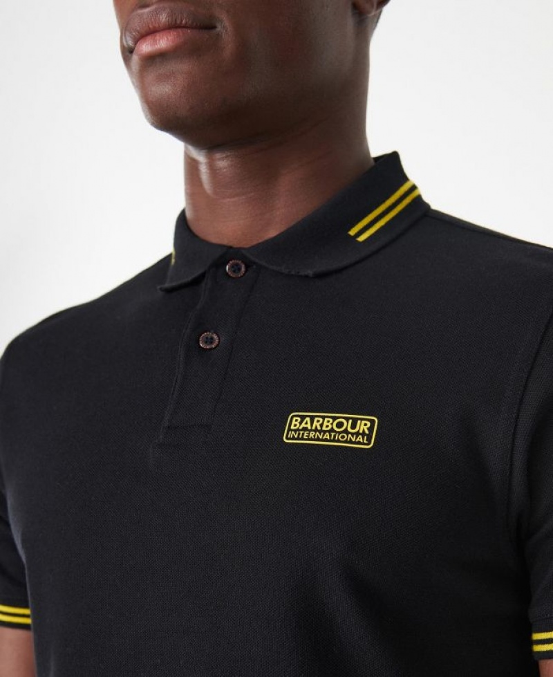 Black Men Barbour International Essential Tipped Polo Shirt | US-9576IOCTQ