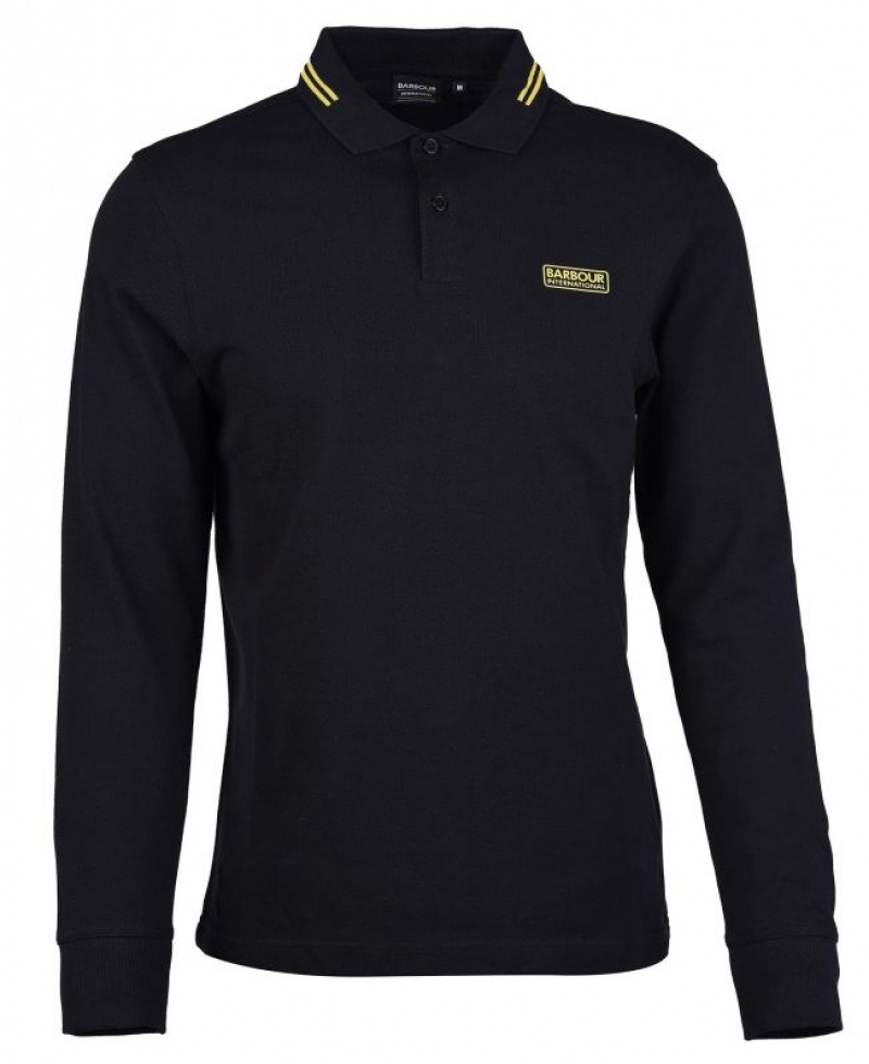 Black Men Barbour International Legacy Tipped Long Sleeve Polo Shirt | US-5789EJCNS