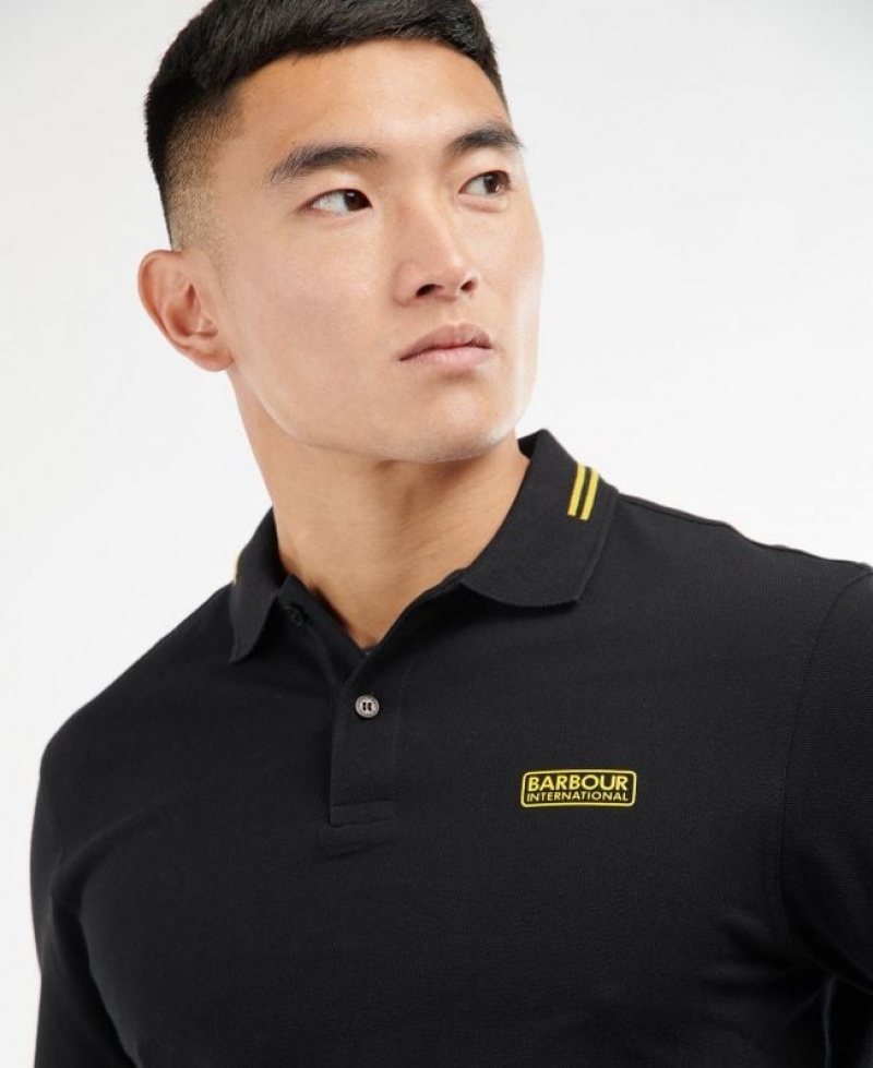 Black Men Barbour International Legacy Tipped Long Sleeve Polo Shirt | US-5789EJCNS