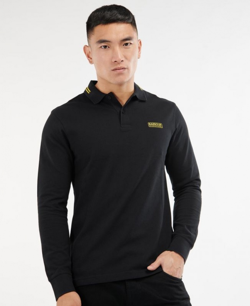 Black Men Barbour International Legacy Tipped Long Sleeve Polo Shirt | US-5789EJCNS