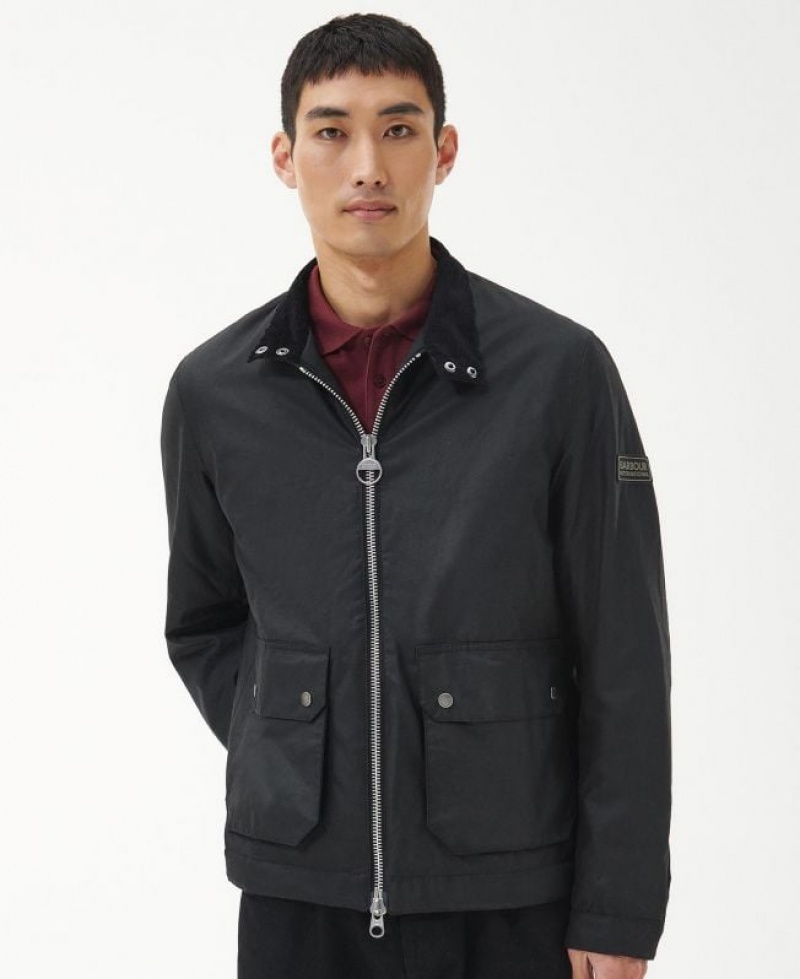 Black Men Barbour International Lutron Harrington Waxed Jacket | US-4739CDIWO