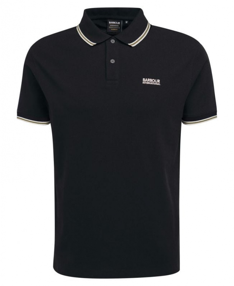 Black Men Barbour International Rider Tipped Polo Shirt | US-1723ZYAHT