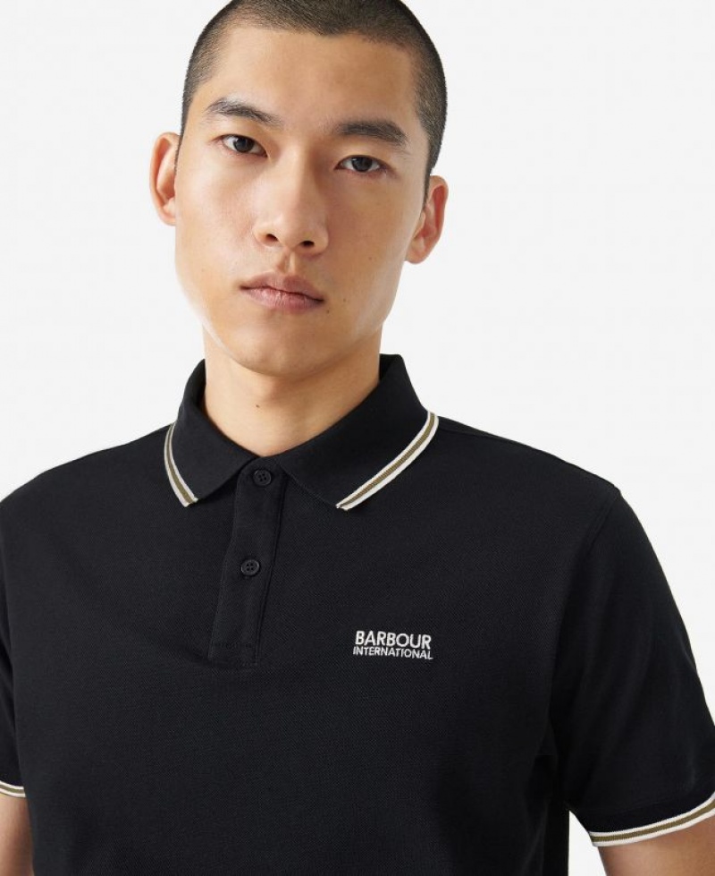 Black Men Barbour International Rider Tipped Polo Shirt | US-1723ZYAHT