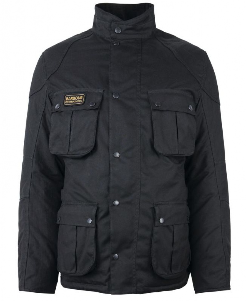 Black Men Barbour International Winter Lockseam Waxed Jacket | US-3756WHRJL