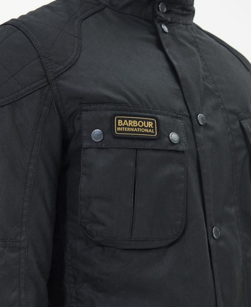 Black Men Barbour International Winter Lockseam Waxed Jacket | US-3756WHRJL