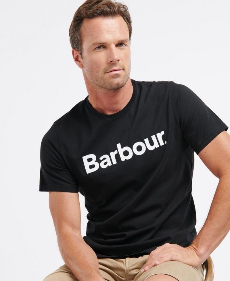 Black Men Barbour Logo T-Shirts | US-7869NHUBI