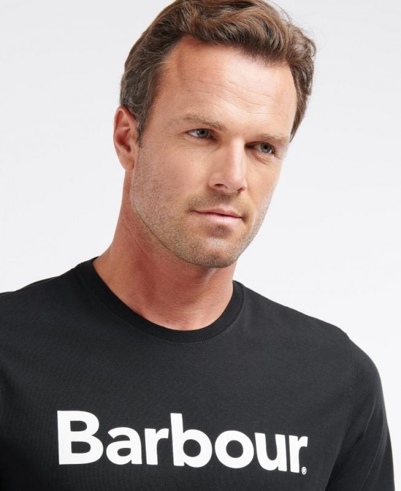 Black Men Barbour Logo T-Shirts | US-7869NHUBI