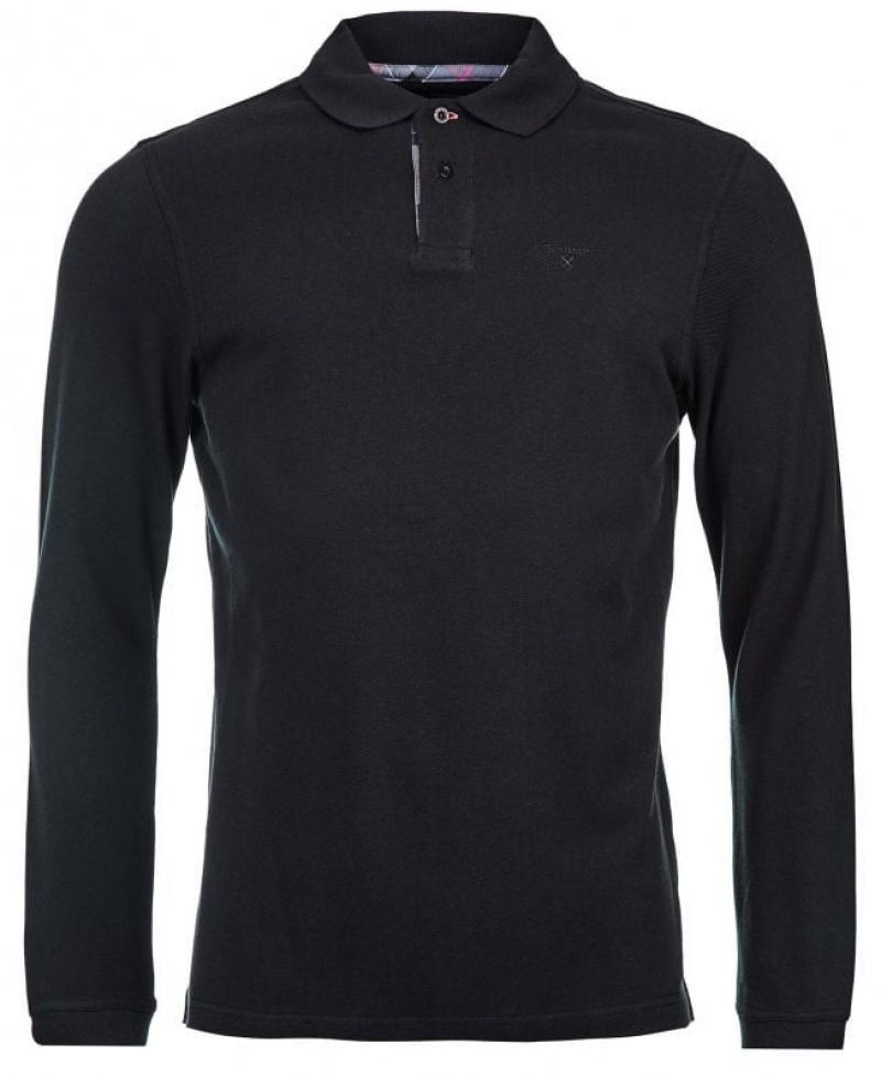 Black Men Barbour Long-Sleeved Sports Polo Shirt | US-4281MAOJB