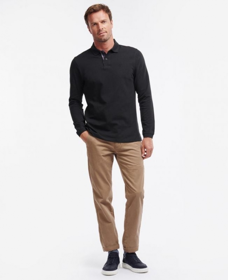 Black Men Barbour Long-Sleeved Sports Polo Shirt | US-4281MAOJB