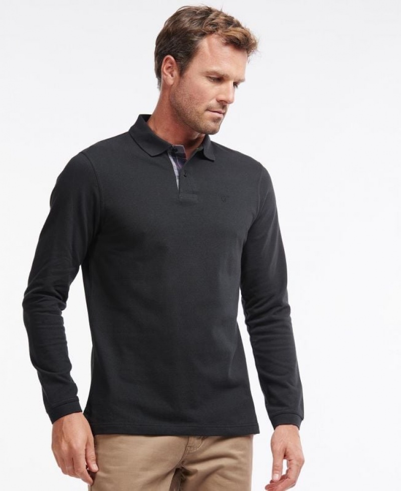 Black Men Barbour Long-Sleeved Sports Polo Shirt | US-4281MAOJB