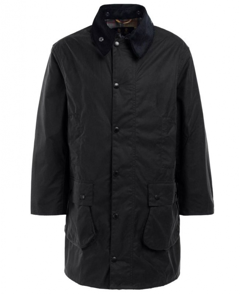 Black Men Barbour OS Border Waxed Jacket | US-8256RZVDS