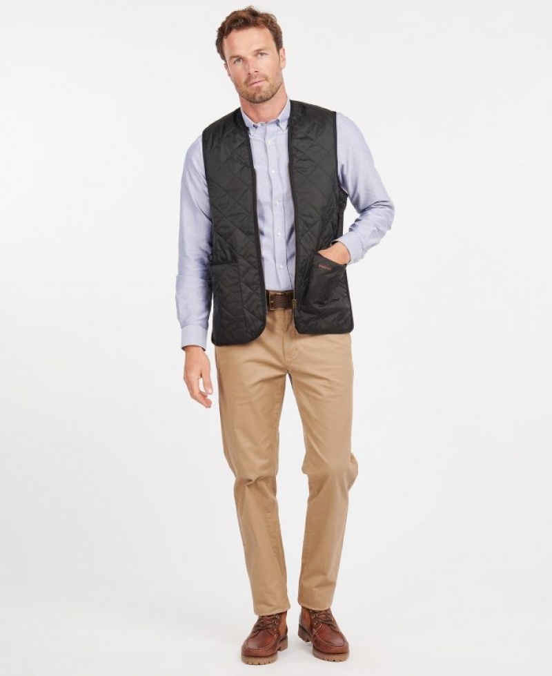 Black Men Barbour Quilted Waistcoat/Zip-In Liner Vest | US-1653SMDRQ