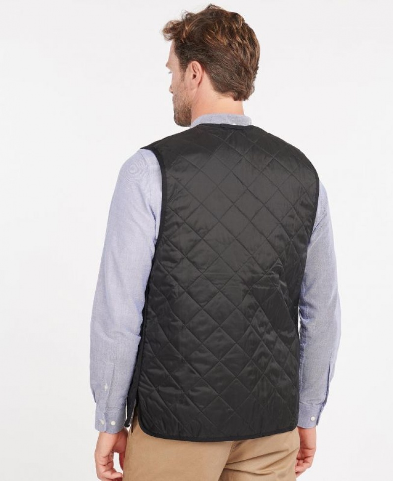 Black Men Barbour Quilted Waistcoat/Zip-In Liner Vest | US-1653SMDRQ