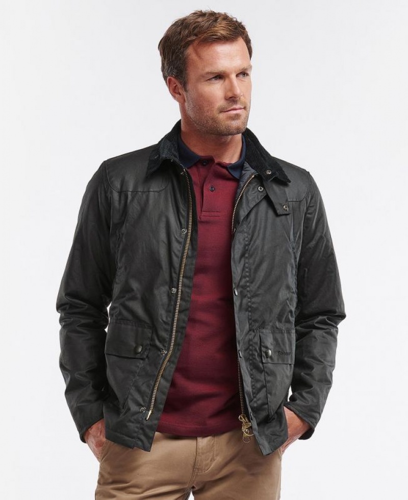 Black Men Barbour Reelin Cotton Waxed Jacket | US-3471LRZEJ