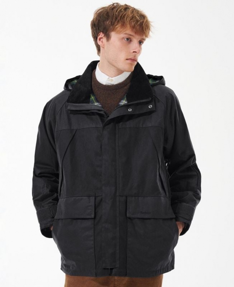 Black Men Barbour Short Field Parka Jacket | US-8672KNCOF