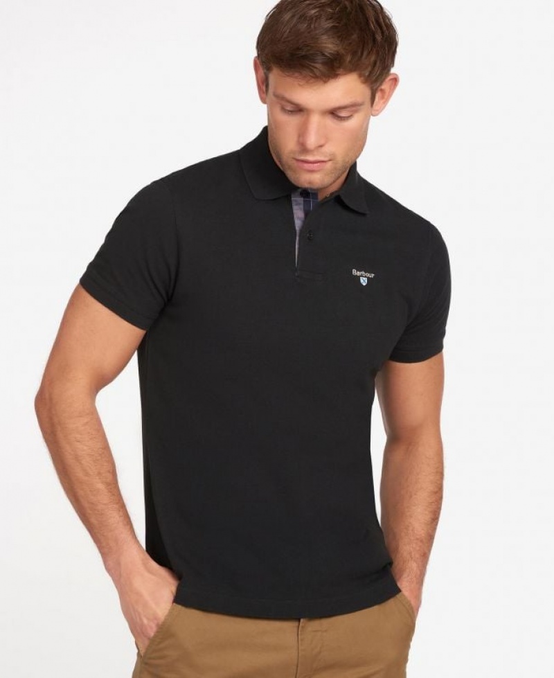 Black Men Barbour Tartan Pique Polo Shirt | US-2093QCXFG