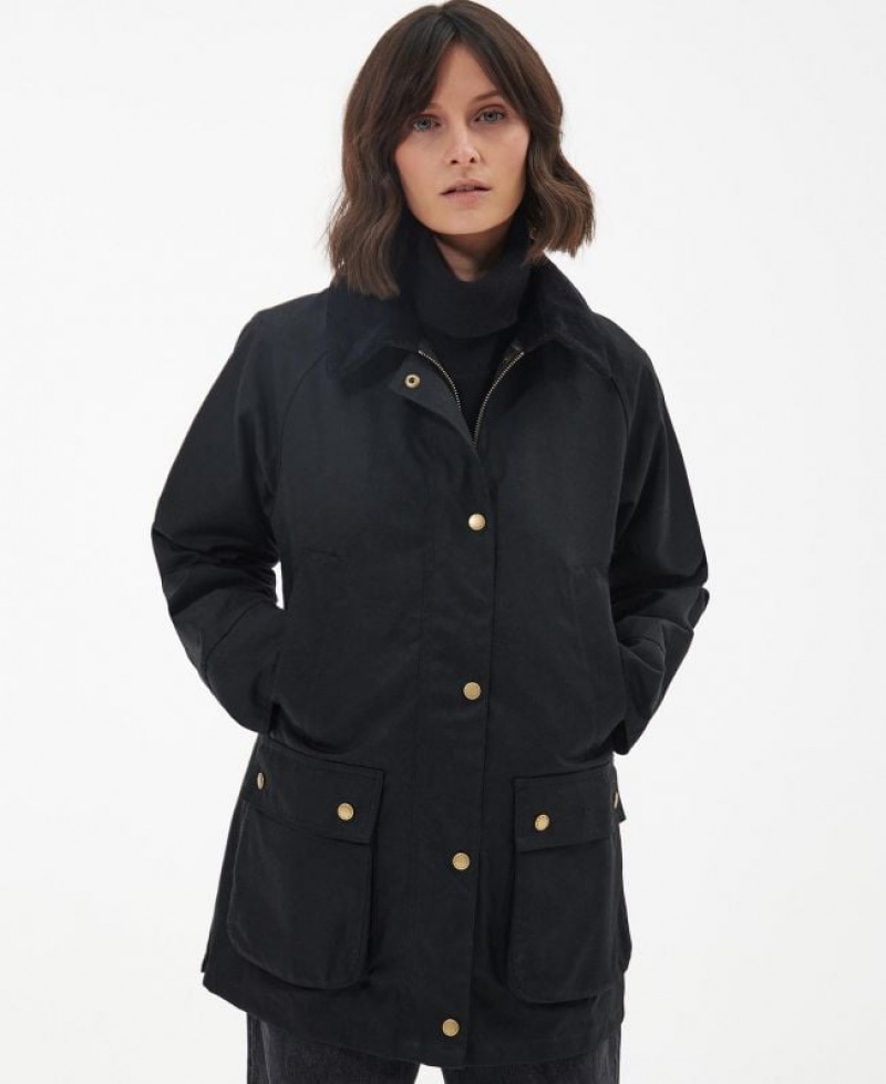 Black Women Barbour Acorn Waxed Jacket | US-7503QANXD