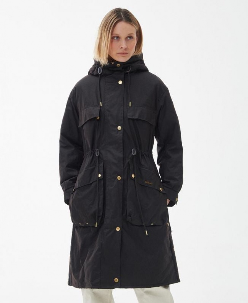 Black Women Barbour Beckside Waxed Jacket | US-1863MPYUS