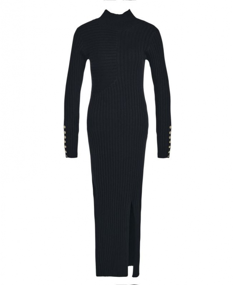 Black Women Barbour Bordley Knitted Midi Dress | US-6893FUHIA