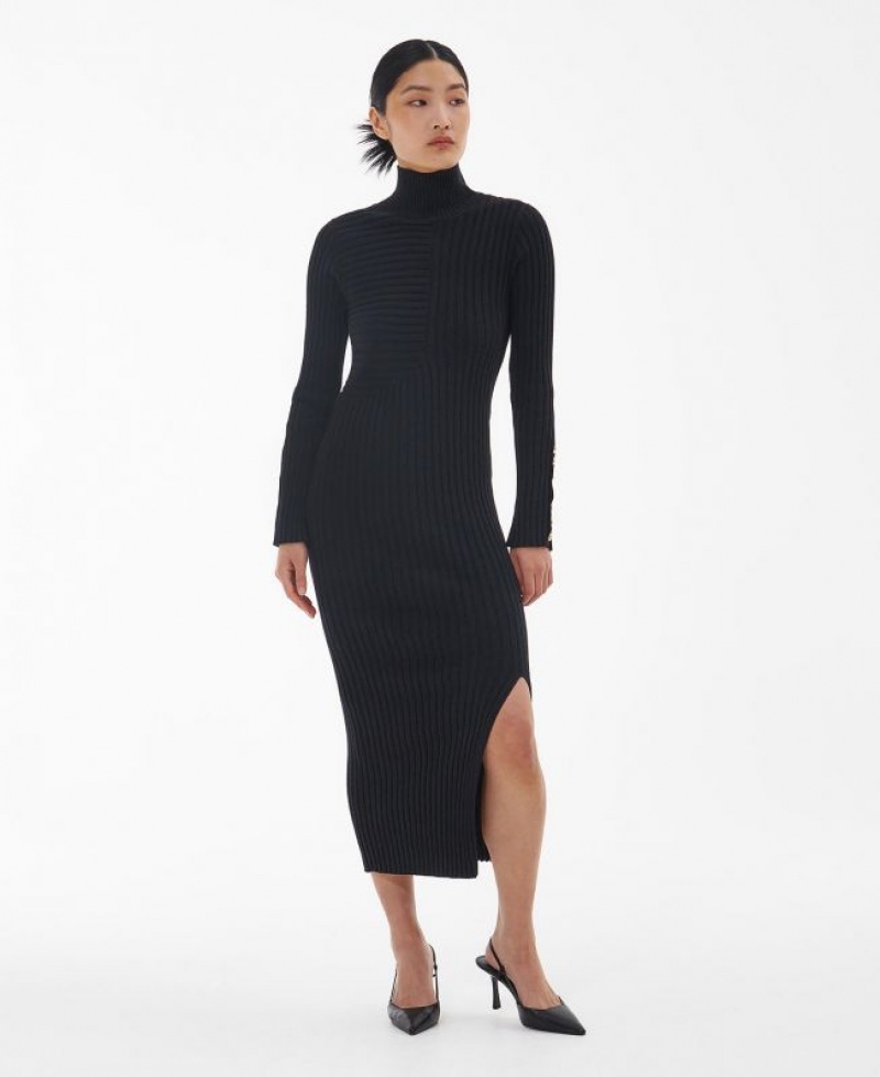 Black Women Barbour Bordley Knitted Midi Dress | US-6893FUHIA