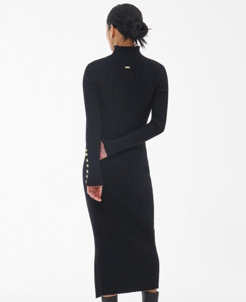 Black Women Barbour Bordley Knitted Midi Dress | US-6893FUHIA