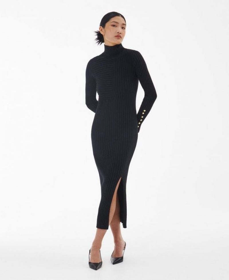 Black Women Barbour Bordley Knitted Midi Dress | US-6893FUHIA