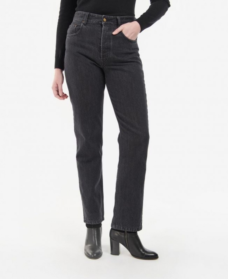 Black Women Barbour Burne Mid-Rise Straight Jeans | US-3640HBJNQ