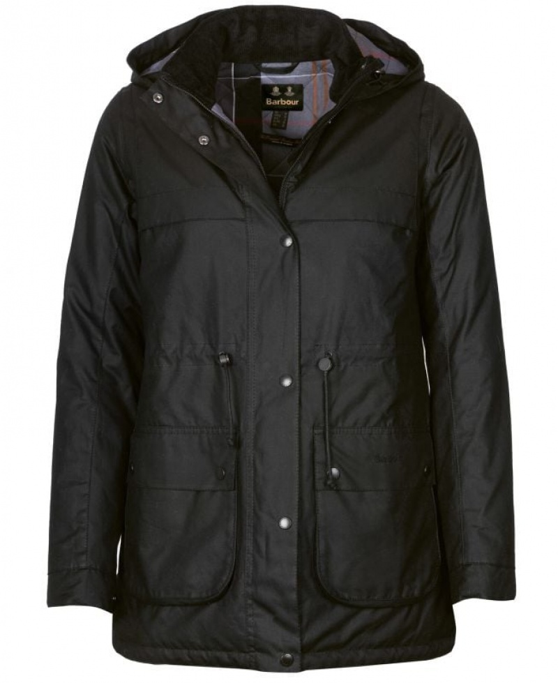 Black Women Barbour Cassley Cotton Waxed Jacket | US-2170TOWGA