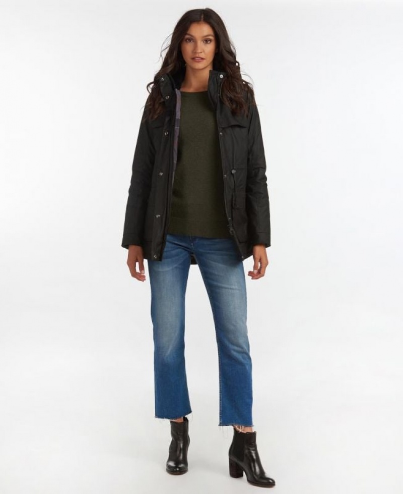 Black Women Barbour Cassley Cotton Waxed Jacket | US-2170TOWGA