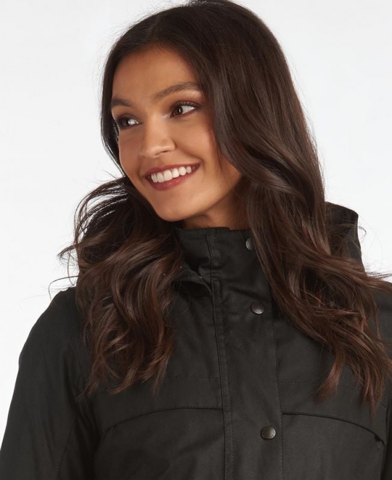 Black Women Barbour Cassley Cotton Waxed Jacket | US-2170TOWGA