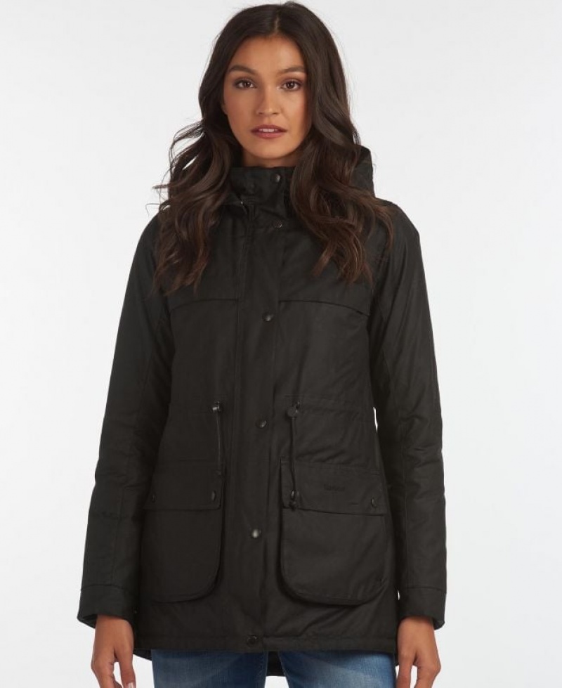 Black Women Barbour Cassley Cotton Waxed Jacket | US-2170TOWGA