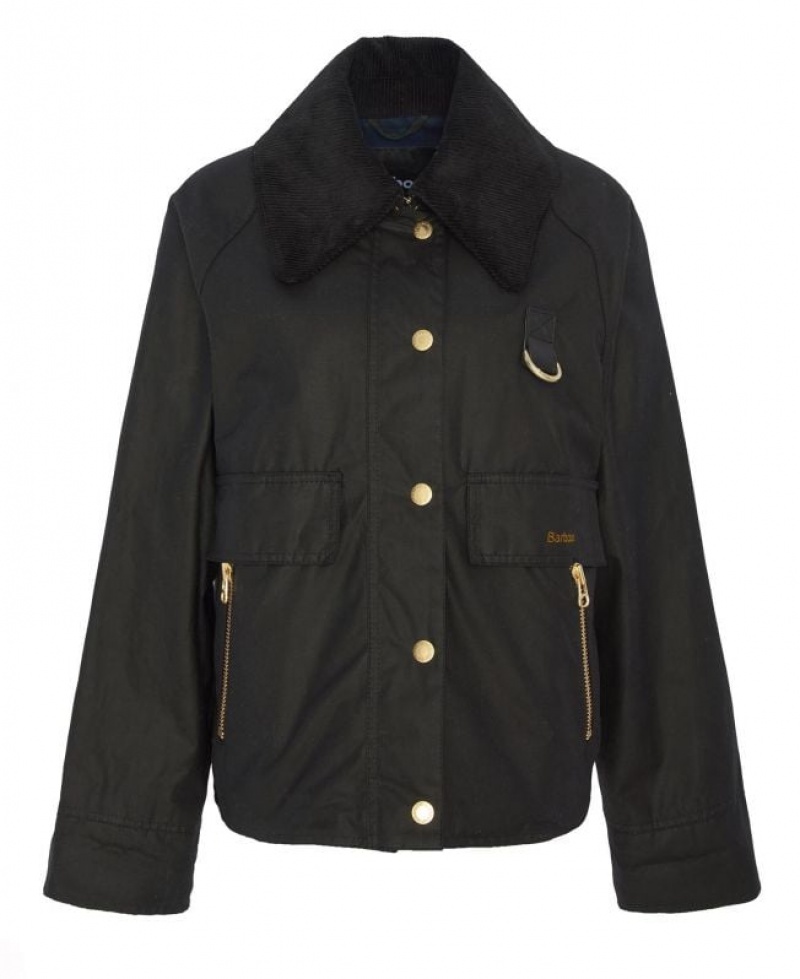 Black Women Barbour Catton Spey Waxed Jacket | US-1049XHMLR