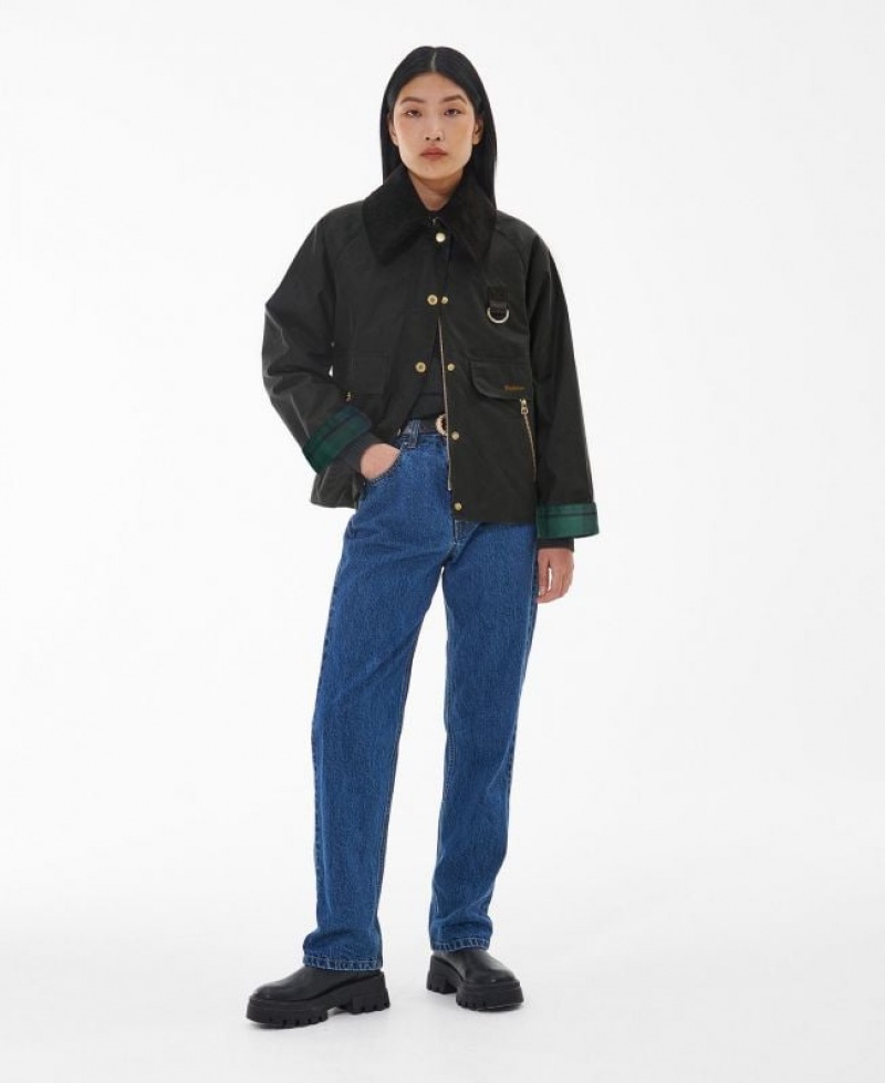 Black Women Barbour Catton Spey Waxed Jacket | US-1049XHMLR