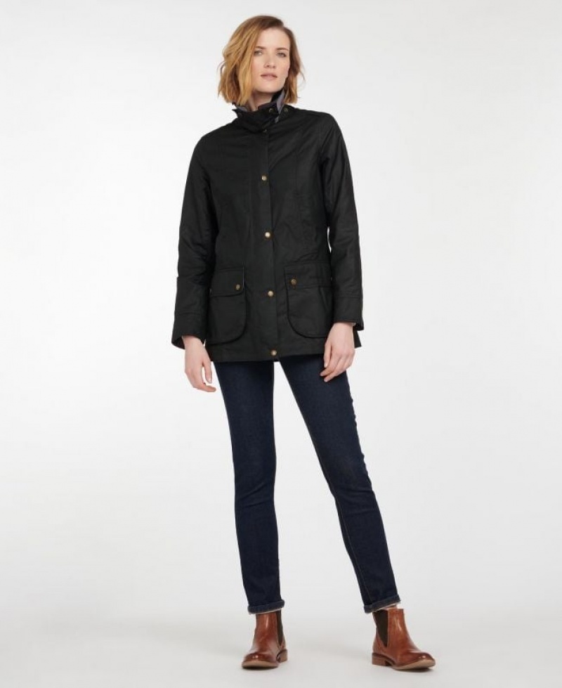 Black Women Barbour Fiddich Waxed Jacket | US-0349PEDTY