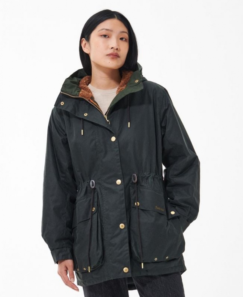 Black Women Barbour Grantley Waxed Jacket | US-4812NGHAT