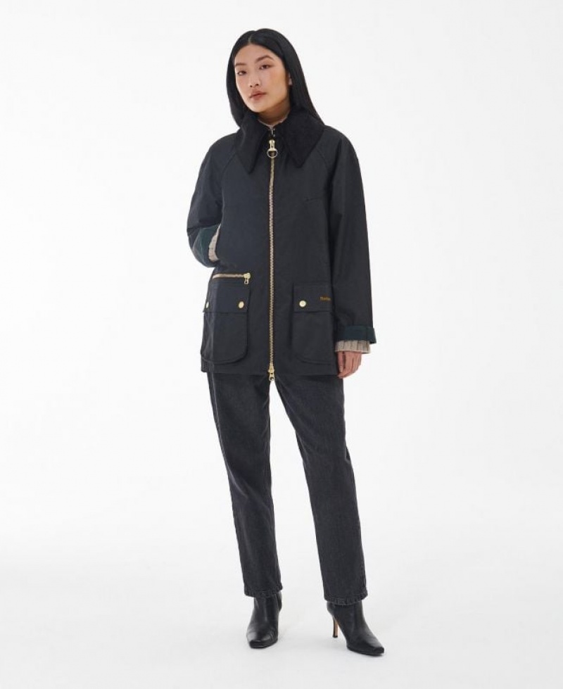 Black Women Barbour Gunnerside Waxed Jacket | US-4896PESXL