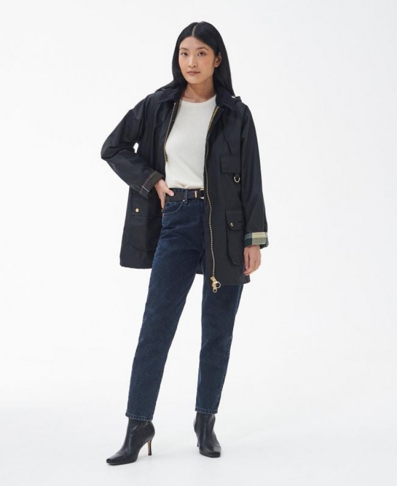 Black Women Barbour Highclere Waxed Jacket | US-3961BIWOZ