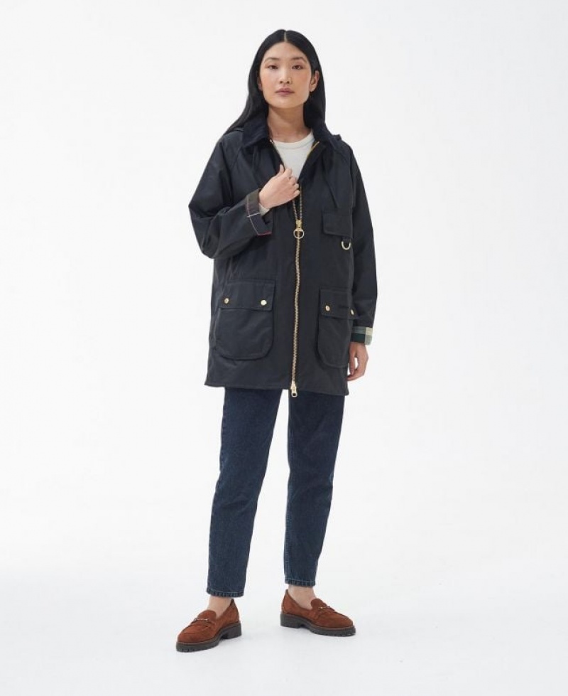 Black Women Barbour Highclere Waxed Jacket | US-3961BIWOZ