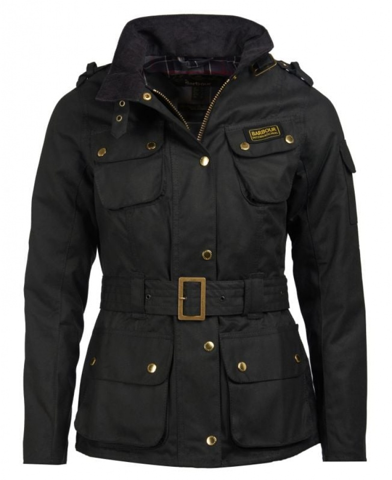 Black Women Barbour International Ladies Waxed Jacket | US-0651HQKJU