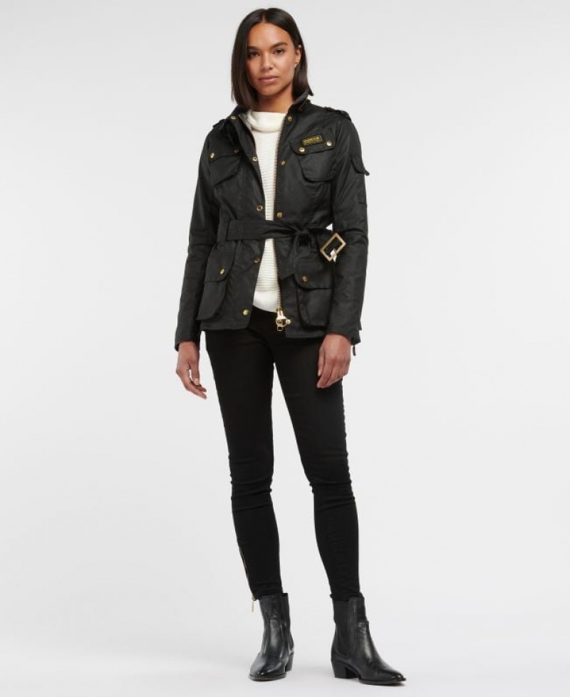 Black Women Barbour International Ladies Waxed Jacket | US-0651HQKJU